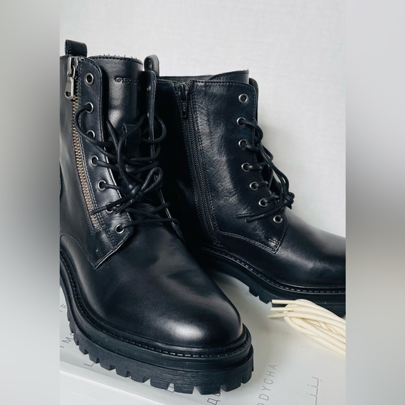 💚 GEOX: LEATHER Combat-style boots with treaded lug sole, side zip closure. - Picture 7 of 11
